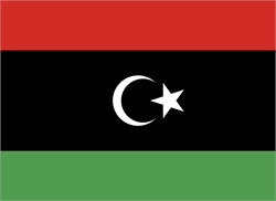 [ai] The flag of Libya features three horizontal stripes in red, black, and green. A white crescent and star are centered on the black stripe.